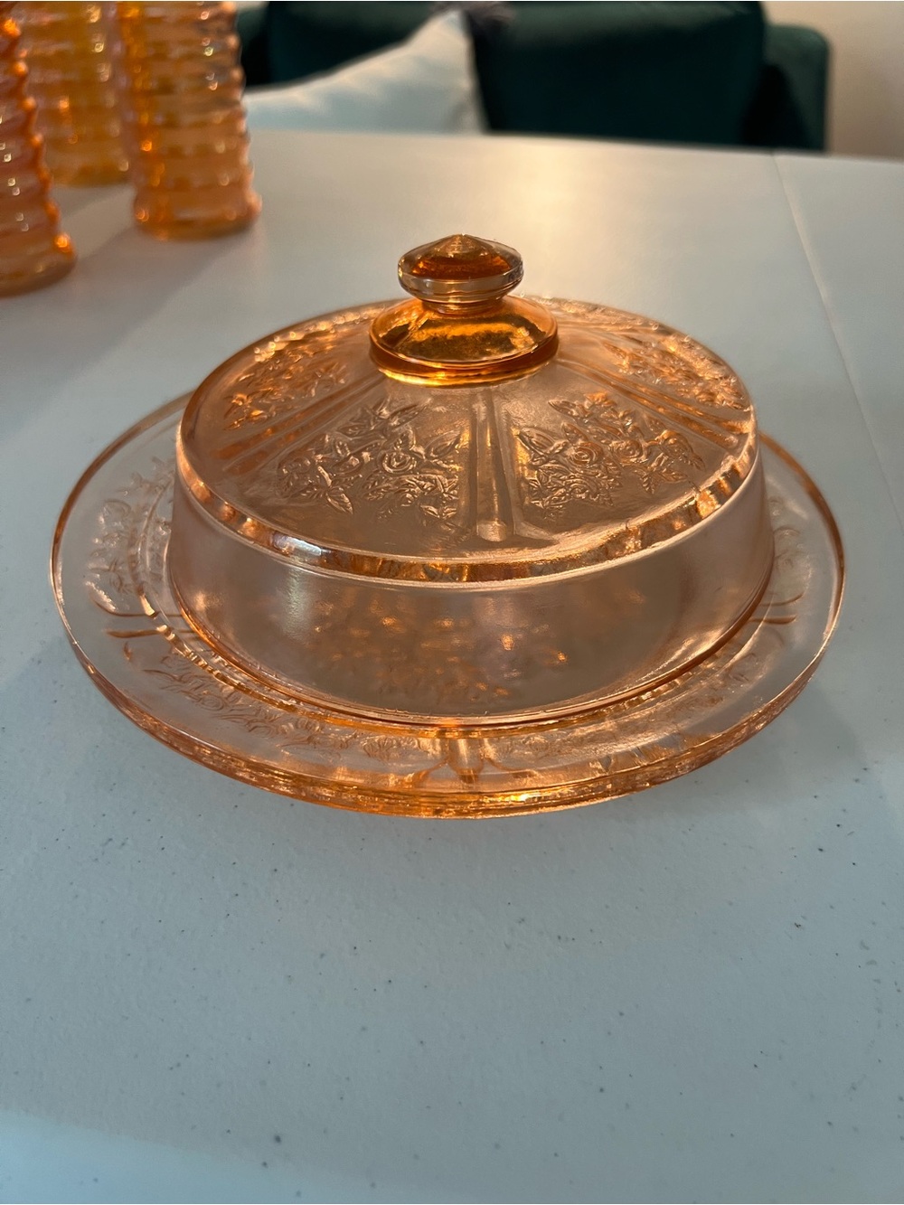 Vintage Pink Depression Glass Butter Dish Federal Glass Sharon Cabbage Rose